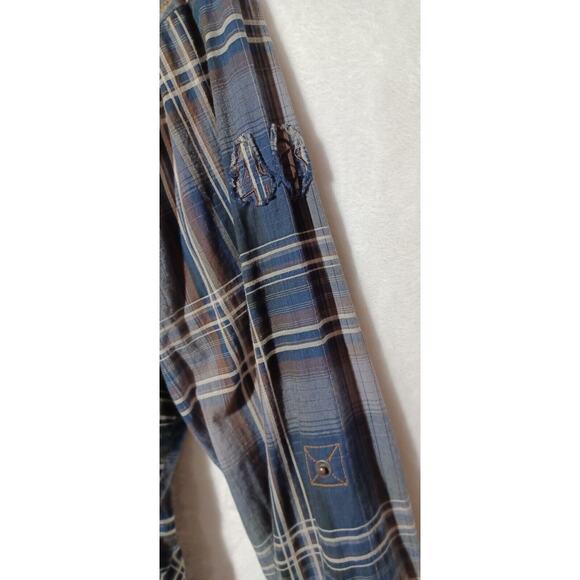 Buckle Black Label Plaid Button Up Long Sleeve Western Shirt Men Large Blue EUC - Picture 6 of 8